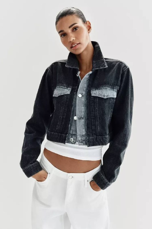 Куртка Zara джинсовая укороченная, черно-серая