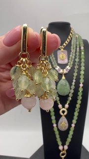 Серьги «Розовый кварц и пренит»
