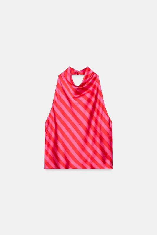 Топ Zara в диагональную полоску, розово-красный
